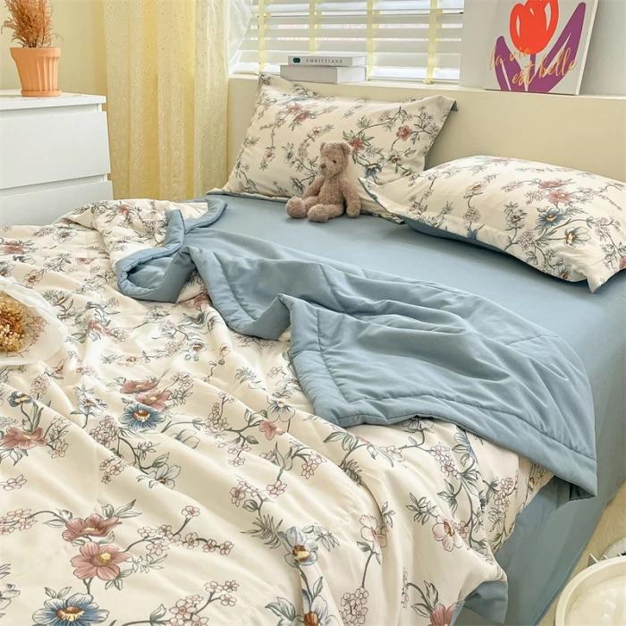 Cotton Air-Conditioning Quilt Cover for Children and Adults, Soft Flower, Double Printed, Washable Bed, Home Use, New
