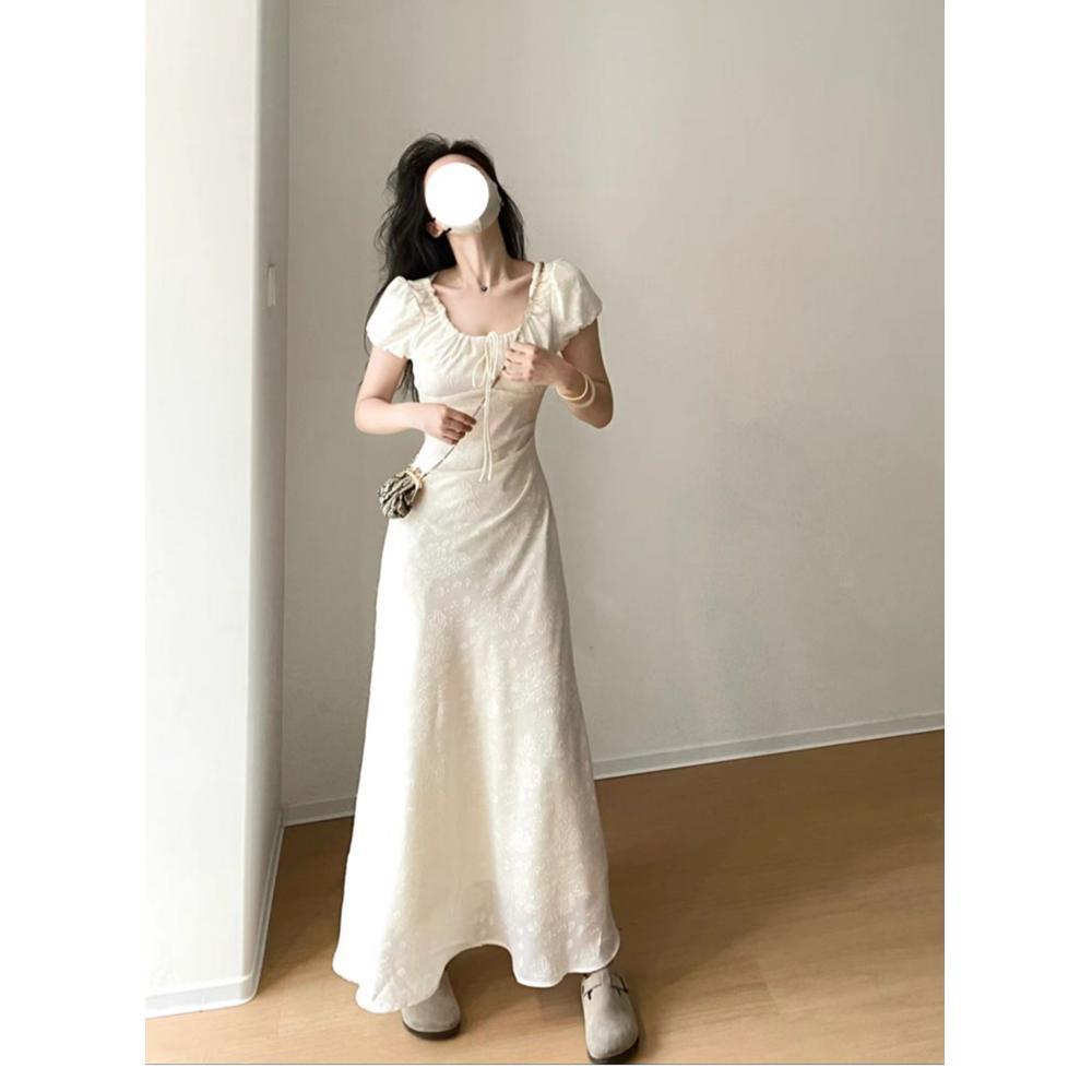 

Платье длинное с тонкой талией и изящным силуэтом, белое платье нежного ветра, женская одежда, новинка лета для девушки XL- (recommended 110-60kg)