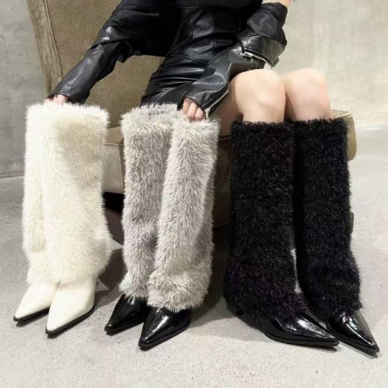 Fashion Elegant Pointed Toe Women High Heels Long Boots Designer Classical Suede Shoes 2025 Winter New Brand Pumps Cozy Knee Boots Mujer
