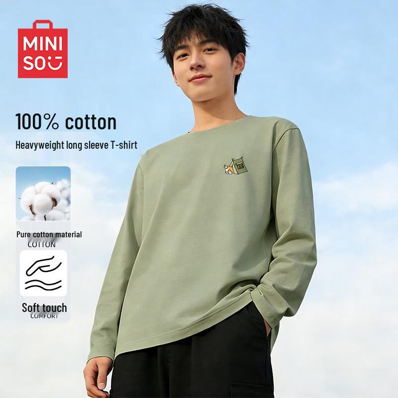 MINISO Men s Pure Cotton Crew Neck Long Sleeve T-Shirt 4XL