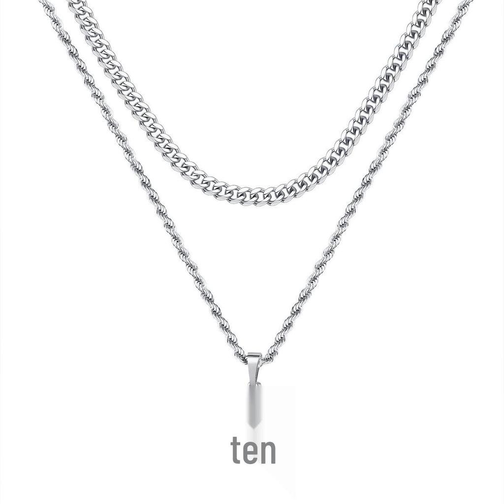 Stainless Steel Hip-Hop Men's Double-Layer Gold Cross Necklace