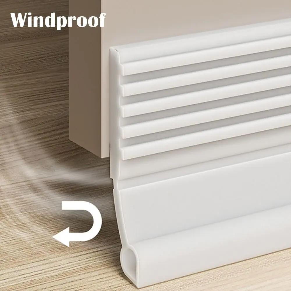 1PC 39.37in Self-Adhesive Windproof Door Bottom Seal Strip Double Dustproof Free-Cutting TPE Under Door Weatherstrip