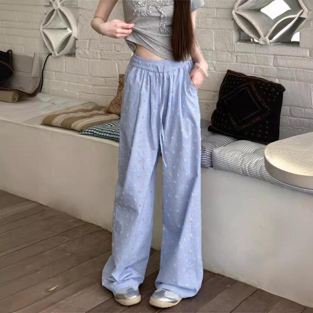 Dopamine Outfit Women's Yellow Plaid Casual High-Waist Wide-Leg Summer Pants