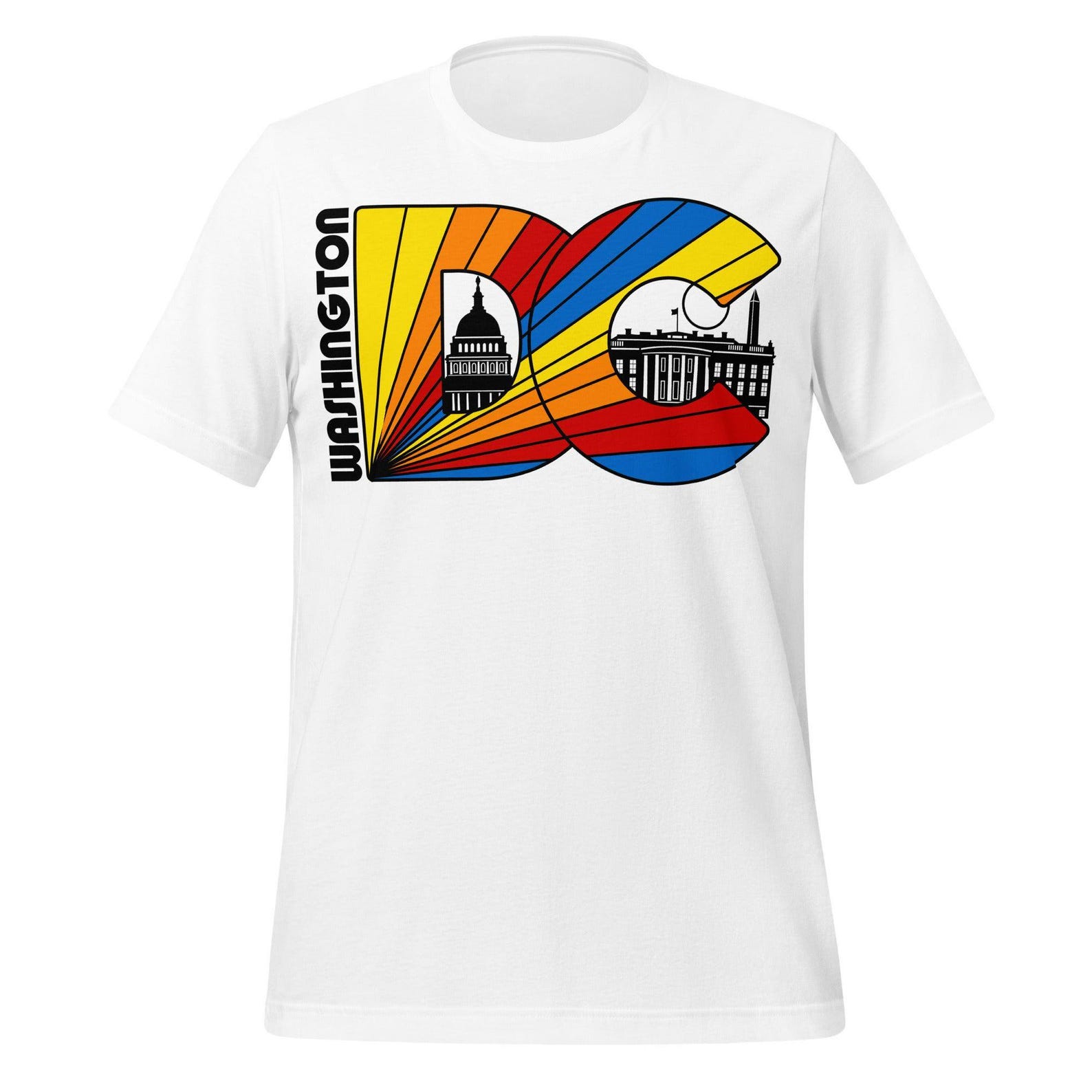 Washington DC Retro T-Shirt, Rainbow Skyline (Unisex Cotton Tee) 3XL