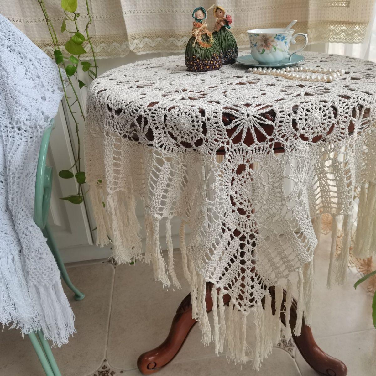 

Вязаная крючком скатерть ручной работы из чистого хлопка, бежевое кружево, выдолбленная настольная крышка Changliu Su, украшение для дома, пылезащитная ткань 1pcs