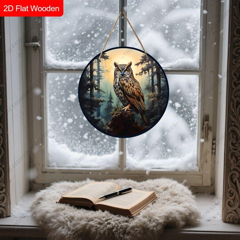 2D Flat Hanging Decorative Signs, Interior Wall or Door Decoration, Garden Decoration, Owl Pattern, Interesting Gifts for Family and Friends