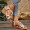 Fashion Large String Bead Wedges Sandals Women Cross Band Decor Thick Sole Platform Sandals Plus Size Light Comfort Bohemian Sandals