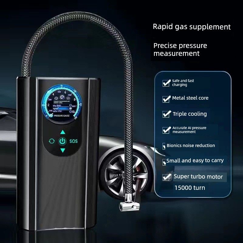 Vehicle Air Pump Car Portable Electric Wireless Tire Pump Car Tire Pressure Automatic High Pressure Inflatable Treasure Super Power Intelligent Air Pump (Car Model) Black