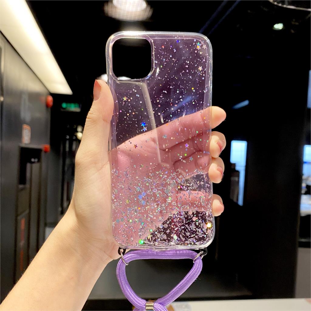 Puzdro s krúžkom na krk pre Samsung Galaxy S8 S9 S10 Plus Note 10 Lite A51 A71 5G A50 A70 A11 S20 Ultra Trblietavé Priehľadné Mäkké Kryt