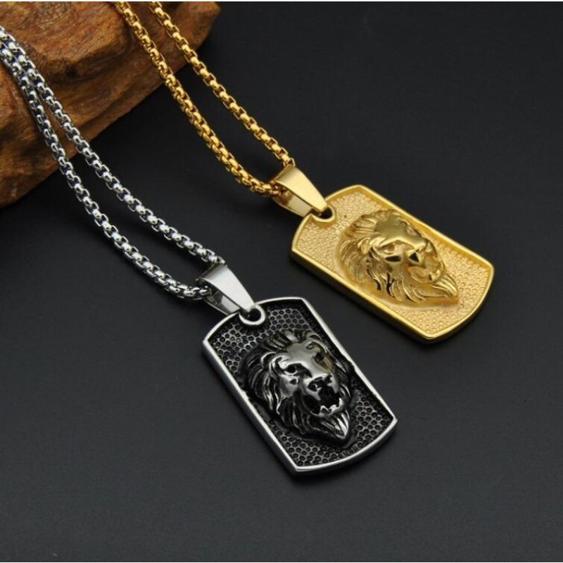 New Fashionable Personalized Mens Trendy Simple Lion Head Pendant Necklace