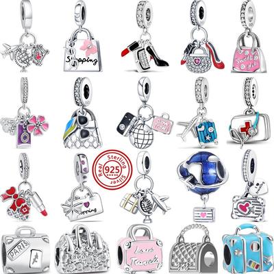 925 Sterling Silver Luggage Shopping Bag Suitcase Love Travel Sweet Beads Fit Charms Bracelet Jewelry Women