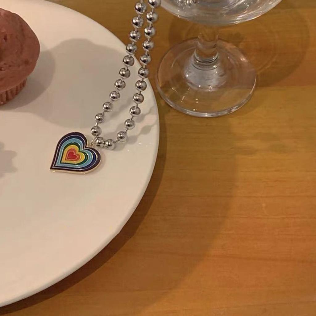 European American Novel Simple Rainbow Love- Pendant All-match Clavicle Chain Adjustable Long Chain Cold Wind Necklace