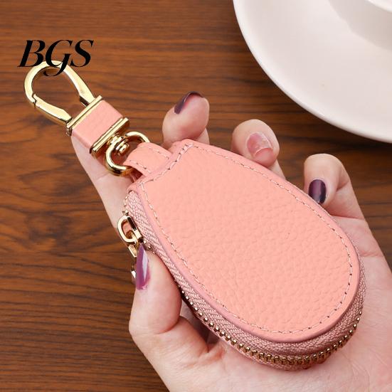 Remote Key Case Faux Leather Car with Hanging Buckle Keyring Chain Portable Holder Fob Zipper Bag Protector Pouch Wallet