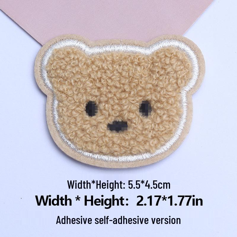 Adhesive Cartoon Bear Head Embroidery Patch - No-Sew, DIY Decorative Sticker for Clothing