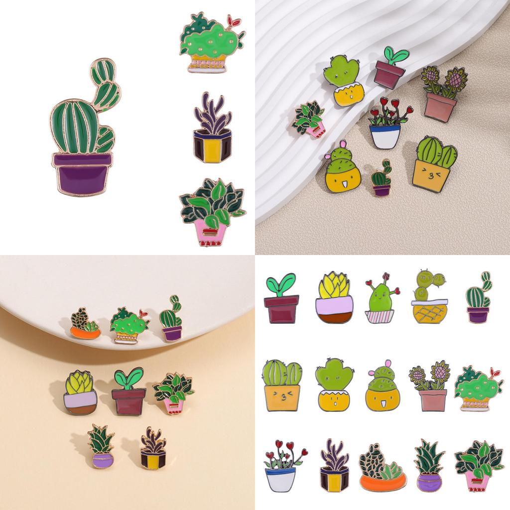 Charming Cartoon Mini Cactus Plant Brooch Alloy Badge For Fashionable Clothing Accessories