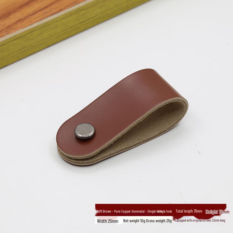 Leather Handle for Cabinet Door and Drawer - Single Hole, Pure Copper Accents