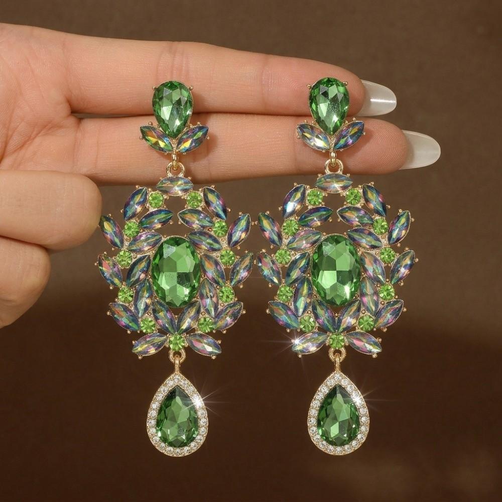 Earrings Floral Shaped Earrings Crystal Modern Style Earrings High-end Design Earrings Bride зелёный
