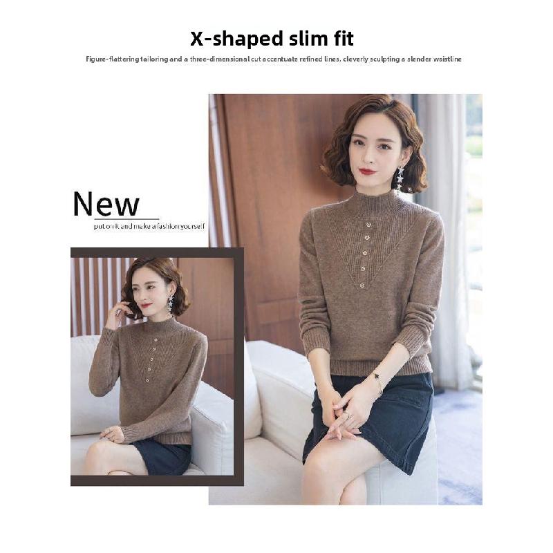 Autumn and winter women's new warm half-high collar base shirt, mother's wear, knitted thick sweater