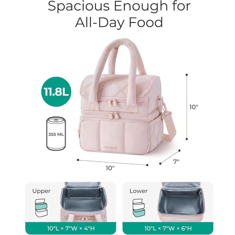 11.8L.High Quality Double Deck Lunch Bag Leakproof Insulated Lunch Box Reusable Durable Puffer Tote Outdoor