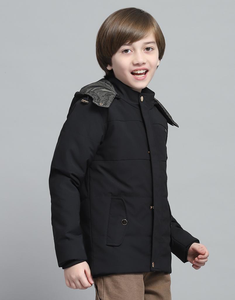 MONTE CARLO Boys Solid Black Hooded Neck Full Sleeve Jacket