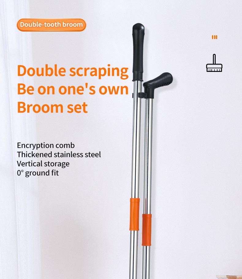 Family Upright Broom & Dustpan Set with Extra Long Handle for Indoor/Outdoor Use