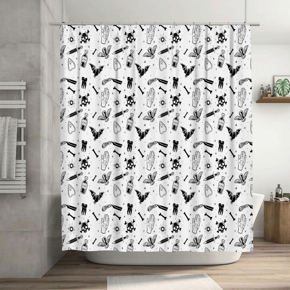 Gothic Horror Shower Curtain Skull Bat Spiderweb Halloween Decor Spooky Bathroom Set Vintage Creepy Gothic Home Textile Wall Han
