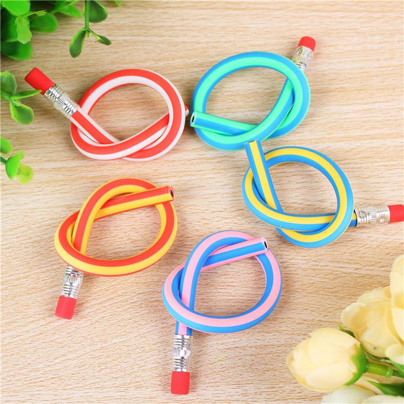 5Pcs/lot 17.5cm Striped Soft HB Pencils for Students Children Funny Bendable Pencil Safety Stationery Office School Supplies