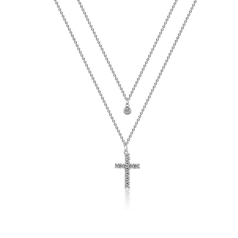Hot-selling Necklace Fashion Temperament Zircon Pendant Clavicle Chain Women's Double-layer Diamond-encrusted Cross Necklace