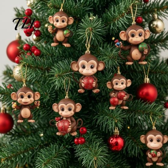 Holiday Box Christmas Monkey Advent Calendar, 24 Days Countdown Calendar with 2D Acrylic Collectible Figurine Ornament, Funny Animal Xmas Tree Hanging