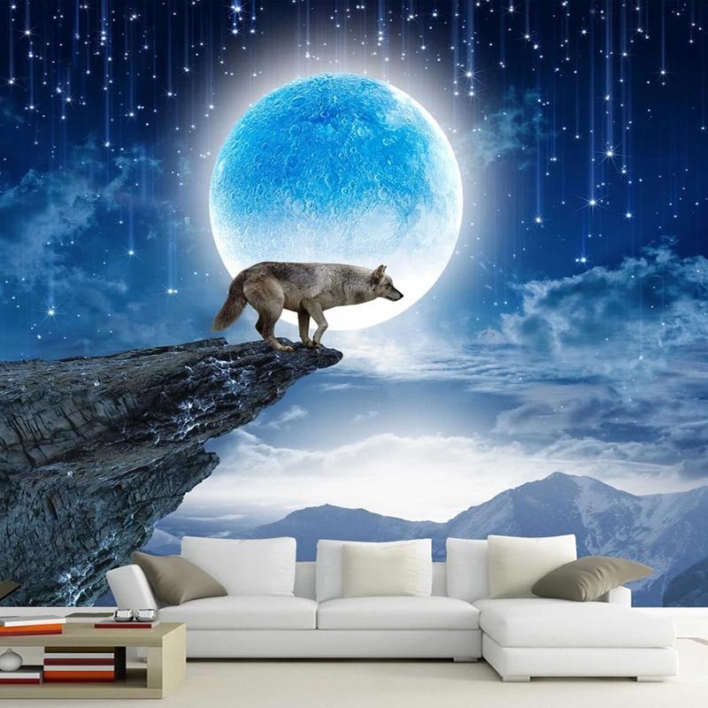 

Custom Any Size Mural Wallpaper 3D Moon Animal Wolf Landscape Wall Sticker Living Room Bedroom TV Background Home Decor Poster 200 cm(W) x 140 cm(H)