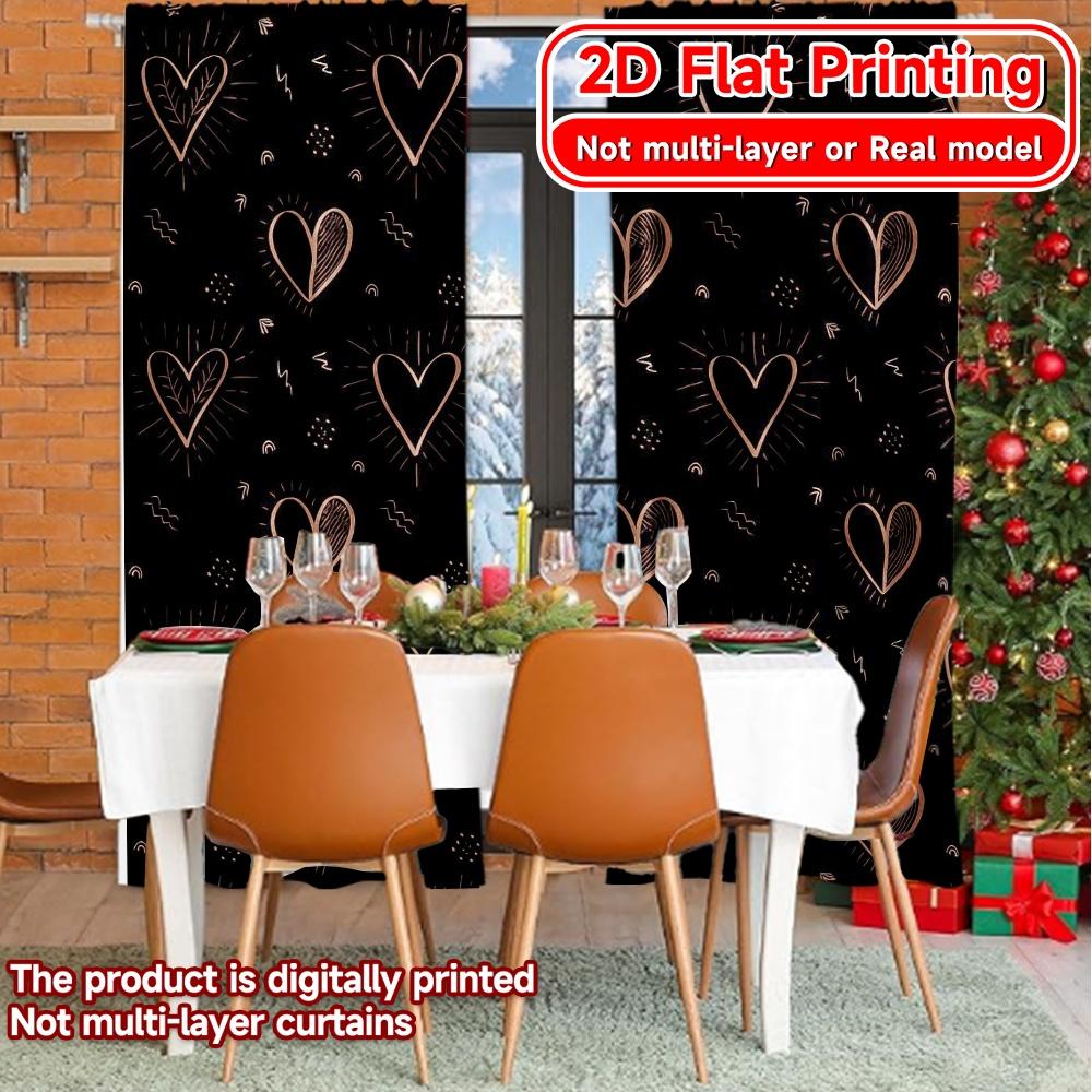 Set Of 2 Flat Printing Curtains Without Rod Heart Pattern Popular Drapes Festival Versatile Durable Polyester Curtain