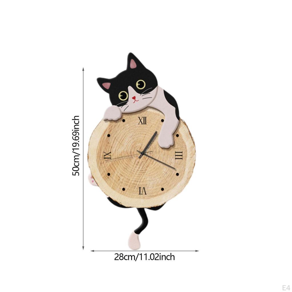 Clock Decorative Cute Non Ticking Swinging Tail Silent for Bedroom Office Living Room Indoor