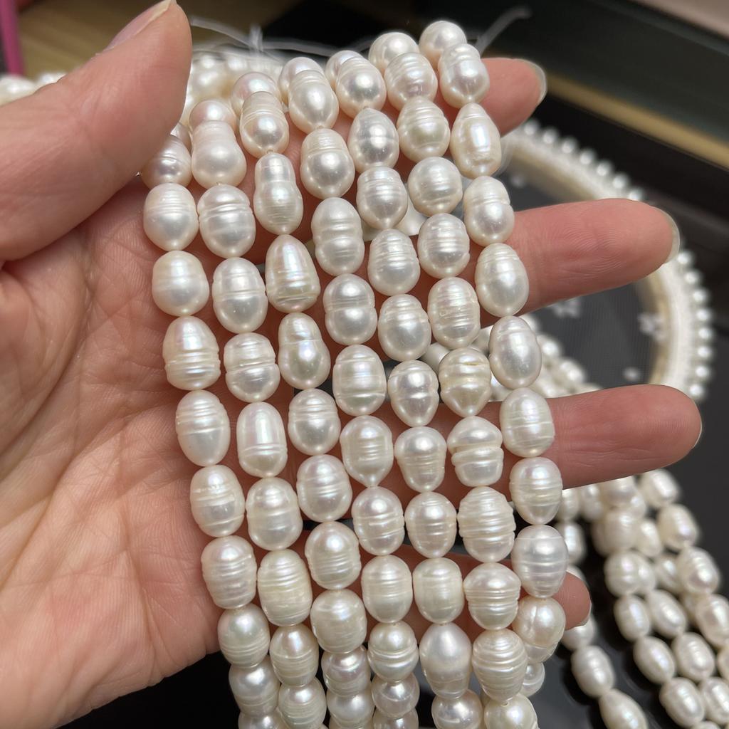 Natural Freshwater White Rice Pearl Beads 8-9mm 36cm Full Drilled Large Millet Oval Pearl Strand For Daily Statement Necklace DIY Jewelry Making