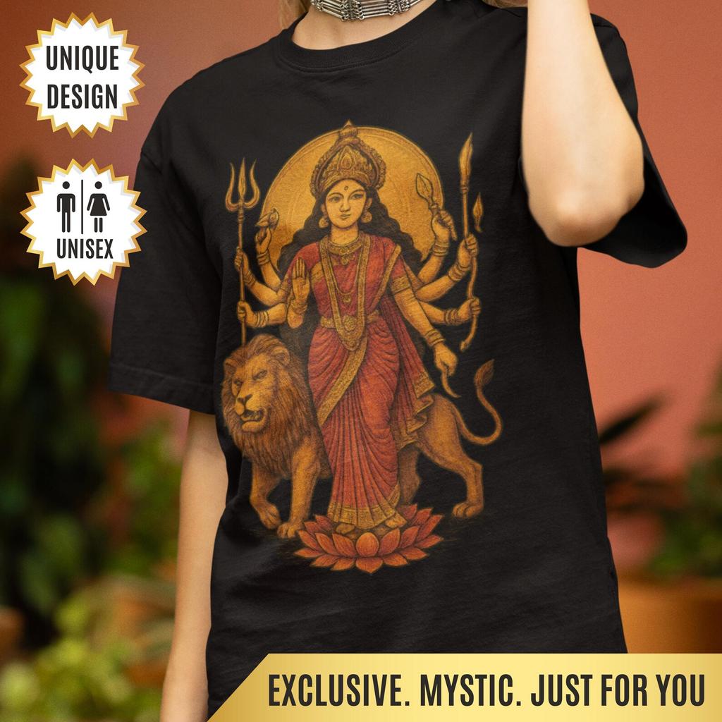 T-shirt Dea Durga Boho Regalo Guerriera Femminile Sacra Camicia Spirituale Indù | Regalo per Yogi, Devoti & Fan dell'Energia Femminile Divina