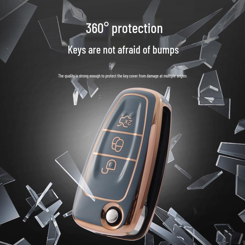 Key Case for Ford 2013-2019 Kuga & 2012-2018 Focus with Gold Trim
