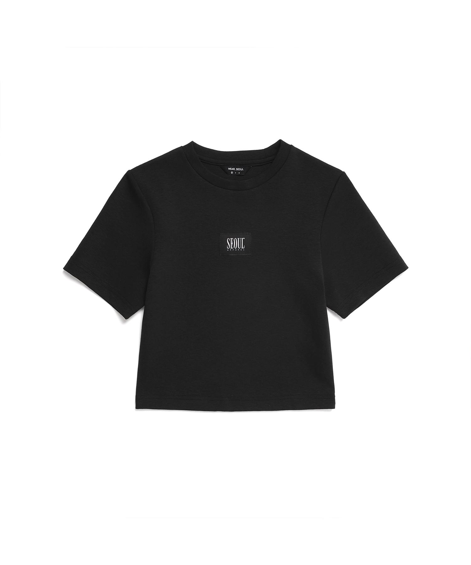 Seoul Apparel Label Point Crop Top (Black) Black/Free