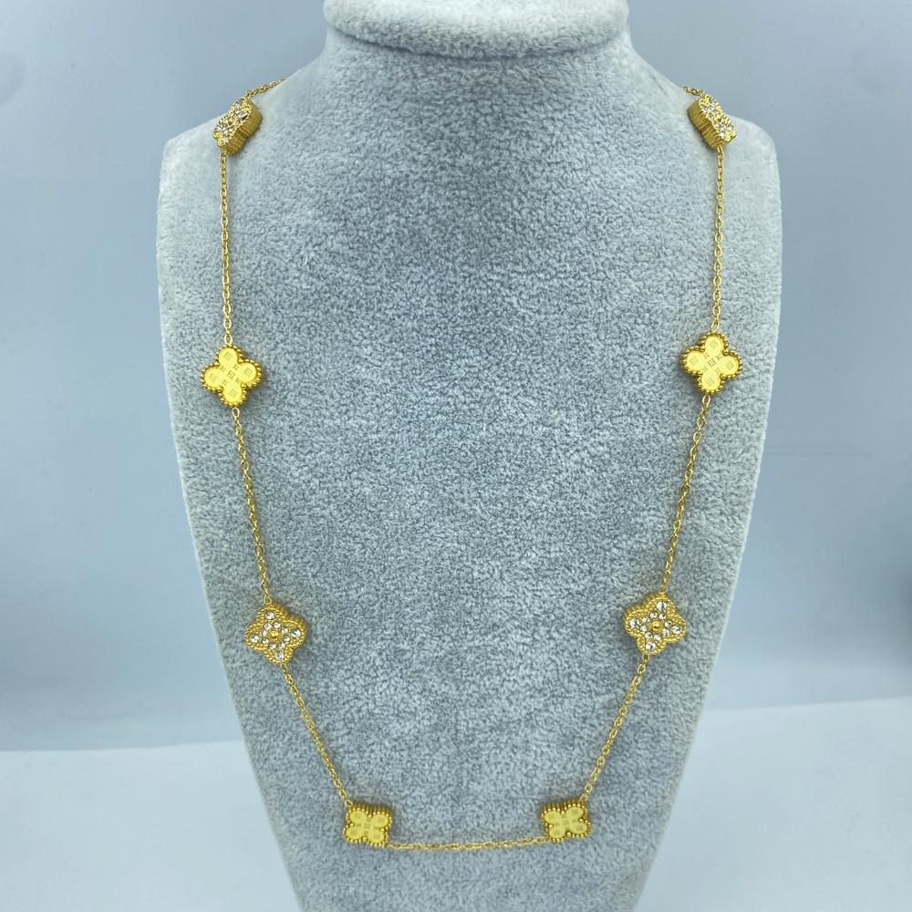 Acier Titane 13MM 60+5CM 10 Fleurs Double Face Trèfle à Quatre Feuilles Porte-Bonheur Collier pour Dames