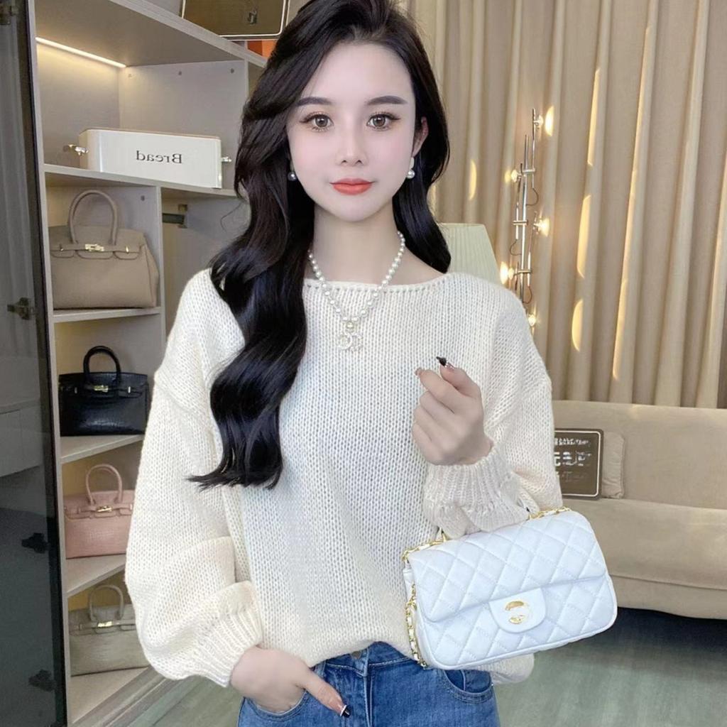 Simple Long Sleeved Sweater Knitted Sweater for Women's Spring Commuting Sweet and Personalized Chic Top
