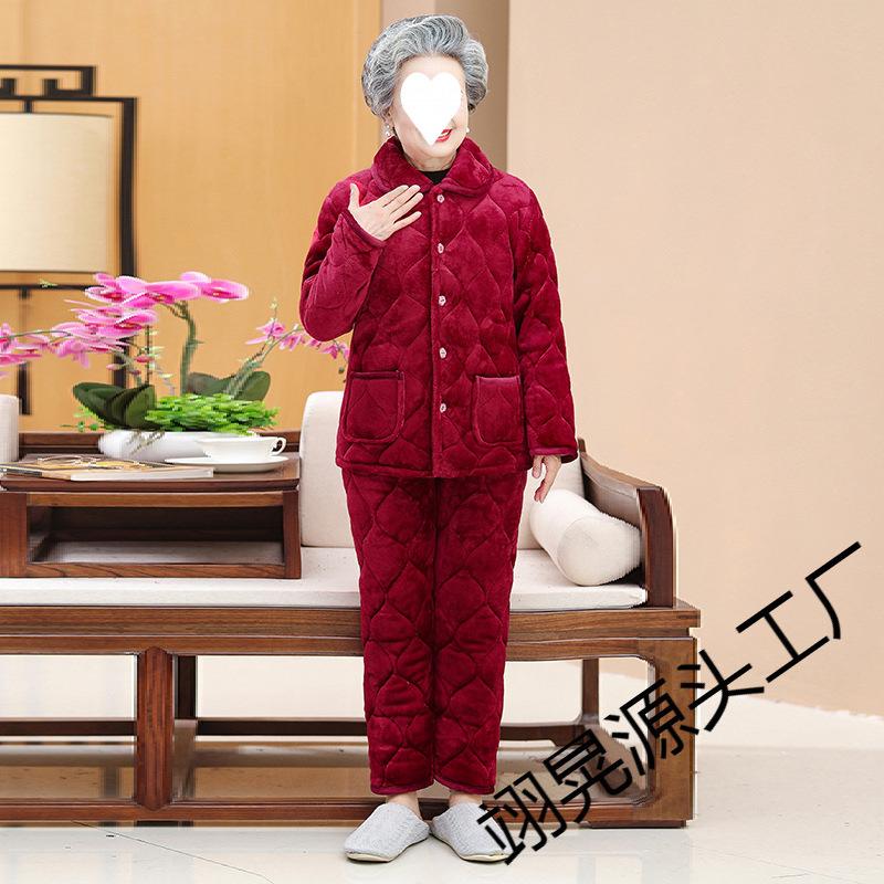 Homewear women's three-layer thickened pajamas winter clothing velvet padded set