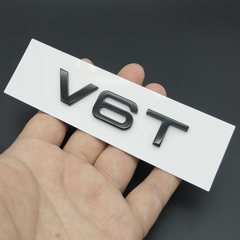 3D ABS Chromowany Czarny Logo V6T V8T V10 W12 Emblemat Litery Odznaka Naklejka Samochodowa Do Audi A6 A7 S4 S5 S6 S7 Q7 A8 R8 SQ5 TT Akcesoria