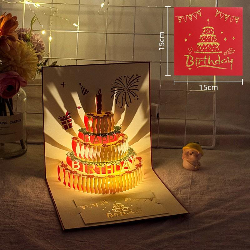 Handmade Pop-up Cake Music Greeting Card with Lights – Birthday Message and Gift