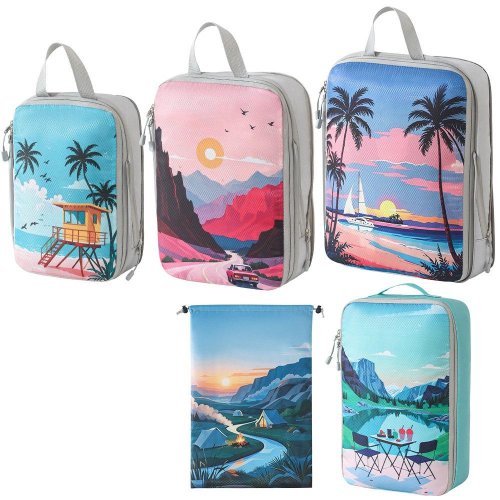 Foldable Travel Storage Bag Large Capacity Compression Packing Cube Printed Travel Organizer  Shoes