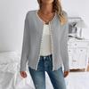 2024 European & American Casual Pearl Round Neck Long Sleeve Black Cardigan Coat