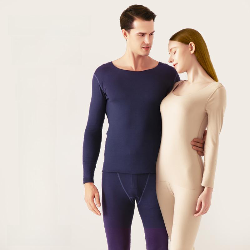 Damen Hautfreundlicher Thermo-Unterwäsche-Anzug: Doppelseitiger deutscher Samt, nahtloser Rundhalsausschnitt, Slim Fit für Herbst/Winter.