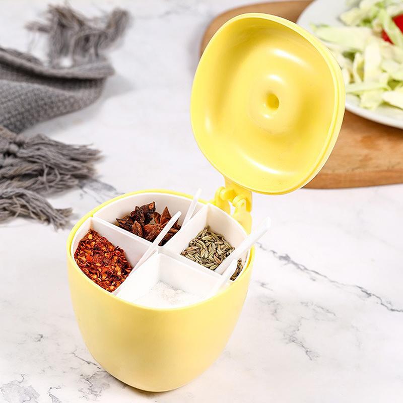 

Apple-Shaped Multi-Compartment Seasoning Box,4-in-1 Kitchen Spice Container with Spoons and Lids жовтий