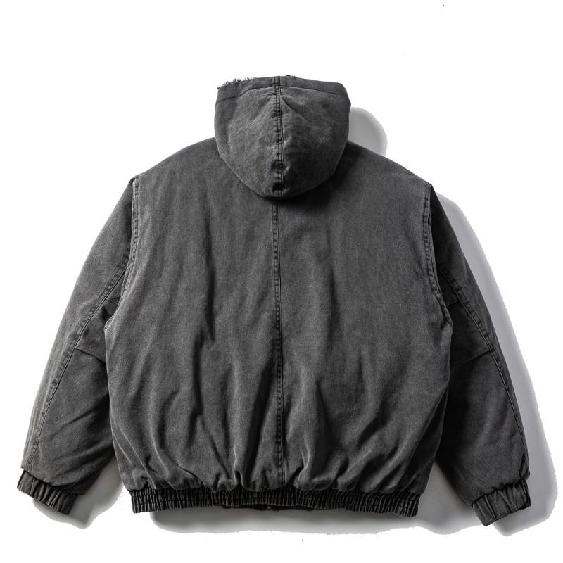 Heren Winter Japanse Retro Amekaji Gewassen Katoen Werkkleding Parka met Capuchon Oversized Warme Dikke Jas