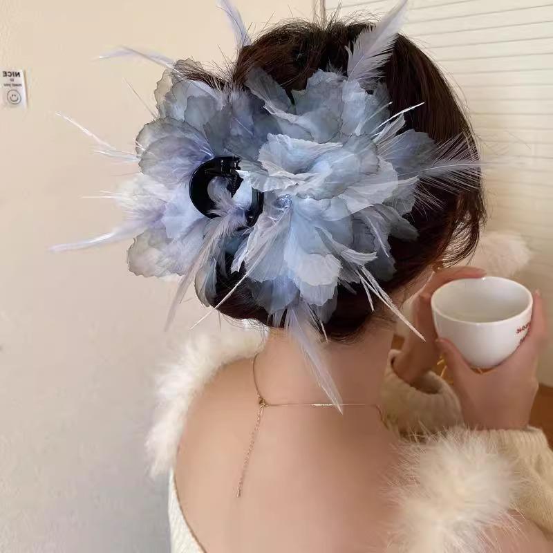 

2024 Elegant Fairy Double-Sided Bow Feather Claw Hair Clip for Updos