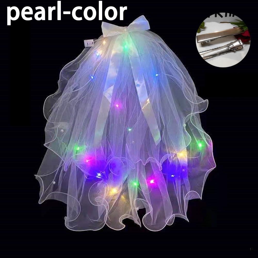LED Light Bridal Wedding Veil with Pearls/Crowns Wedding Tiara Veil for Props Party Headpieces Decor Glowing flash veil