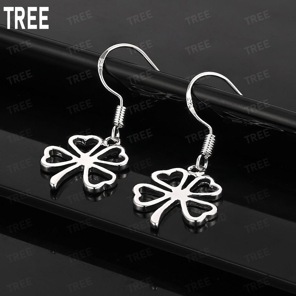 Exquisite 925 Sterling Silver Openwork Four-Leaf Clover Pendant Earrings - Fashion Gift Jewelry