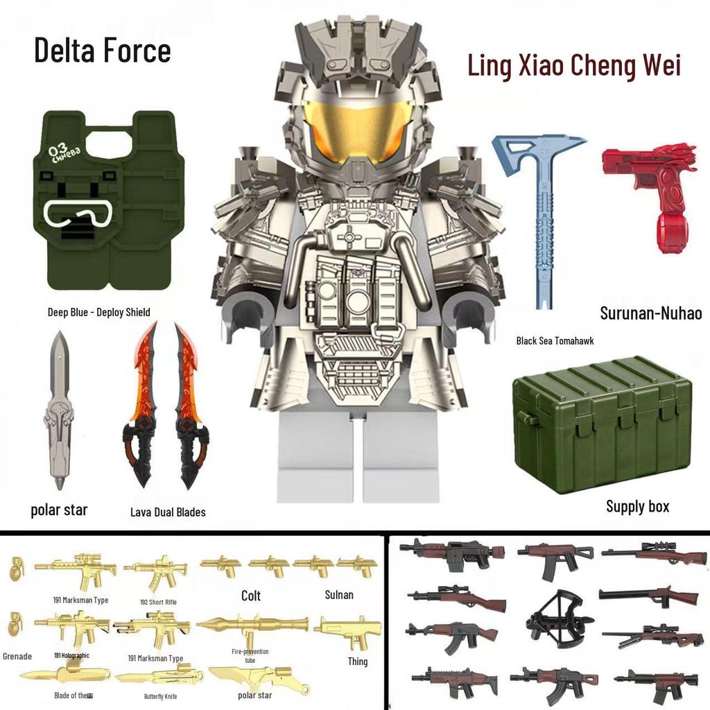 Delta Warden Weilong Red Wolf Building Block Figure Model Toy